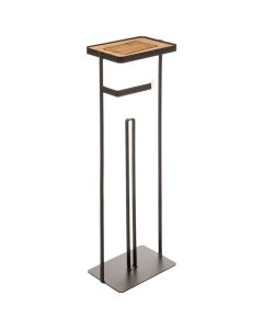 Toilet paper holder, with spare, metal/bamboo, black/brown, 18x12xH58 cm