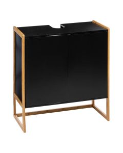 Toilet shelf for sink, Natureo, with 2 doors, Mdf/bamboo, black, 70x33xH 80 cm