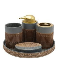 Set aksesorë tualeti, 5 copë, Kohi, qeramikë, blu, kafe
