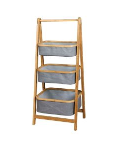 Multipurpose shelf, Noda, Bamboo, Fabric, Natural, Grey, 3 levels, 1 holder, 45x33xH108 cm