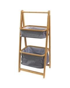 Multipurpose shelf, Kitami, Bamboo, Fabric, Natural, Grey,1 holder, 2 baskets, 42x33x139 cm