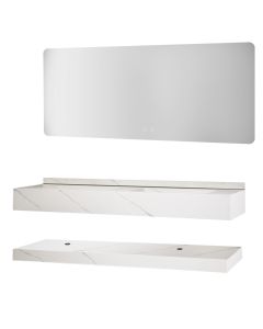 Toilet furniture set ''Corcovado'' wall hung in sintered stone. Dimensions : H 15 cm x W 150 cm x D 50 cm. LED Mirror : H 70 cm x W 150 cm