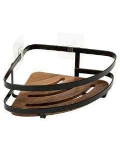 Shampoo holder angular shape 5FIVE "Blackacia" in steel and acacia wood color black and natural wood, 1 level, Dimensions : H 7 cm x W 25 cm x D 19.5 cm