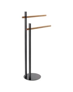 Towel hanger in inox black, natural wood color. Dimensions, H : 80 cm, ⌀ : 22 cm