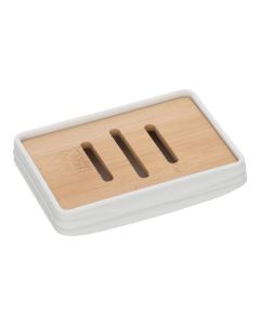 Soap holder ''Alabama'' in ABS, bamboo white, natural wood color. Dimensions, H : 2.5 cm, L : 11.5 cm, D : 8.5 cm