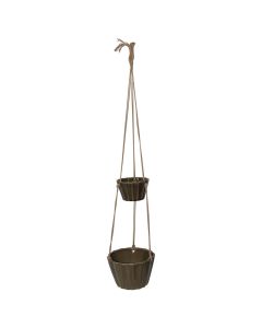 Vazo lulesh set 2 copë, qeramike, kafe, Ø14.5xH9 cm; Ø22 xH13.5 cm