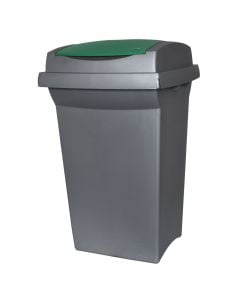 Garbage bin, 50 lt, plastic, grey, green lid, 43x39xH68 cm