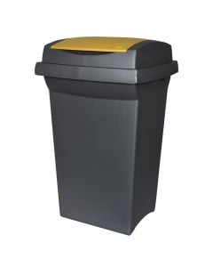 Garbage bin, 50 lt, plastic, grey, yellow lid, 43x39xH68 cm