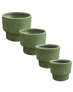 Vazo lulesh, set 4 copë, fibër xhami/argjilë, jeshile, 24x24x20cm; 30x30x24 cm; 37x37x30 cm; 45x45x37 cm