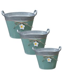Flower pot, set 3 pieces, metal, grey/green, 21x16x17 cm; 24x18.5x18.5 cm; 27x20.5x20 cm