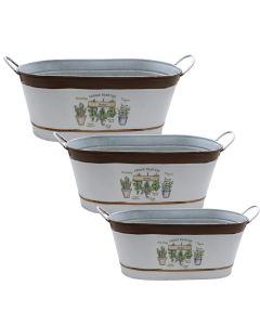 Flower pot, set 3 pieces, metal, white/brown, 35.5x16.5x15 cm; 40x18.5x16.5 cm; 42.5x22.5x18 cm