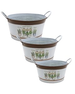 Flower pot, set 3 pieces, metal, white/brown, 22x12 cm; 25x13.5 cm; 28x15 cm