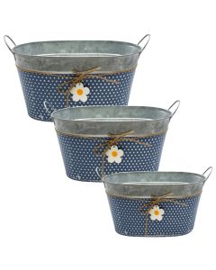 Flower pot, metal, set 3 pieces, grey, 25x12x14 cm; 27x15x15 cm; 30x17x16 cm