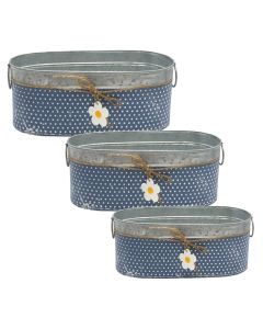 Flower pot, metal, set 3 pieces, grey, 27.5x14x11 cm; 31x15.5x12 cm; 24x18x13 cm