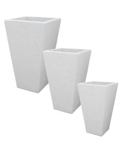 Vazo lulesh, set 3 copë, beton, e bardhë, S: 26x26xH45cm; M: 34x34xH62cm; L: 45x45xH81cm