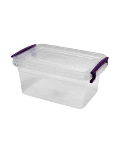 Storage box, with handle, plastic, transparent/purple, 1.75 lt