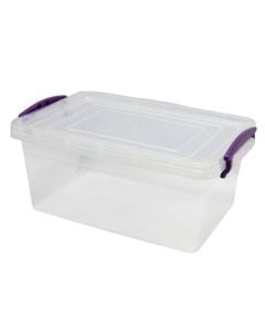 Storage box, with handle, plastic, transparent/purple, 5 lt