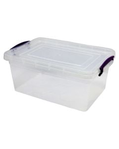 Storage box, with handle, plastic, transparent/purple, 9 lt
