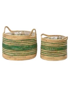 Kosh për lule, set 2 copë, Litar, Kafe/Jeshile