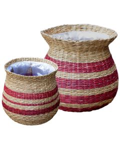 Kosh për lule, set 2 copë, kashtë, Kafe