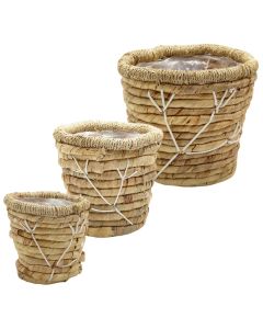 Kosh për lule, set 3 copë, kashtë, Natyrale