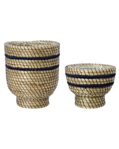Kosh për lule, set 2 copë, kashtë, Natyrale/E zezë