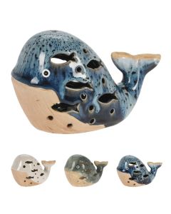 Objekt dekorativ me LED, porcelan, shumëngjyrësh, balenë, H10 x L16 x W7.8 cm