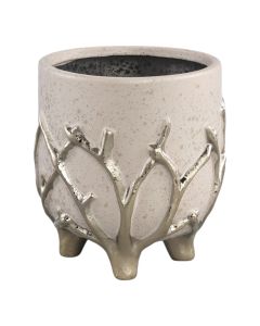 Vazo lulesh, qeramike, krem/argjend, 12.5x12.5xH13 cm