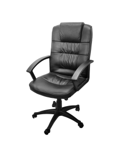 Karrige zyre me rrota, me krahë, strukturë plastike, tapiceri PU, zezë, 63x69xH108-118 cm