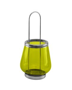 Mbajtëse qiriri, metalik dhe xham, jeshile, Ø9.8 xH20.5 cm
