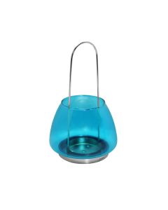 Mbajtëse qiriri, metalik dhe xham, blu hapur, Ø12.5 xH23.5 cm