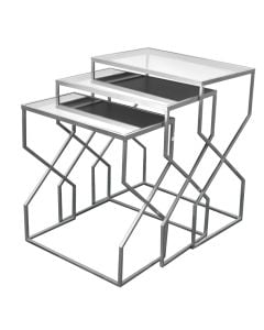 Coffee table set of 3 pieces, metallic, silver, 1-55x30xH46.5 cm; 1-60.5x35xH52.5 cm; 1-64x40xH75 cm