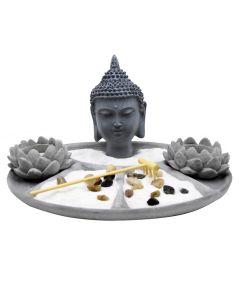 Statujë dekorative, BUDDHA, rezinë, gri, 16x20xH27 cm