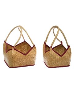 Shportë, set 2 copë, dru shelgu/pambuk, bezhë, 28x28xH23/33 cm; 35x35xH26/36 cm