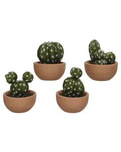 Artificial flower, cactus, in pot, plastic, green, Ø9 xH10.5 cm