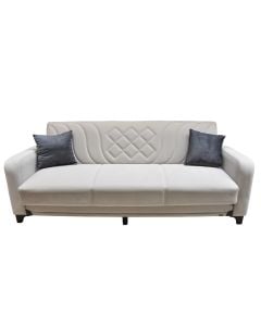 Divan, 3-vendësh, Mega, këmbë plastike, tapiceri tekstili, krem, 220x90xH95 cm, krevat: 110x190 cm