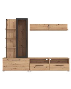 Entertainment center, Flores, melamine and metal, artisan oak, 229.5x35xH183 cm