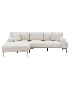 Divan këndor, Leo, majtas, strukturë metali, tapiceri tekstili, këmbë metali, krem, 255x150x85 cm