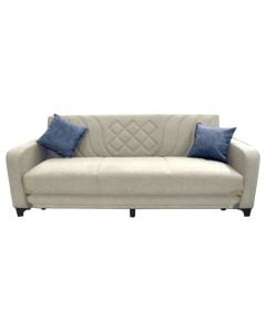 Divan, 3-vendësh, Mega, këmbë plastike, tapiceri tekstili, e bardhë, 220x90xH95 cm, krevat: 110x190 cm