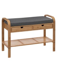 Shoe rack with bench, Jano, with 2 drawers, bamboo, brown/grey, 74x34xH55cm