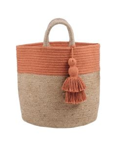 Shportë, kashtë+pambuk, e kuqerremt/kafe, Ø30xH30 cm