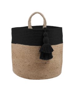 Shportë, kashtë+pambuk, e e zezë/kafe, Ø30xH30 cm