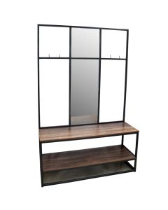 Hall unit, Facto, metal, with mirror and 3 hooks, oak/black, 120x40xH190 cm