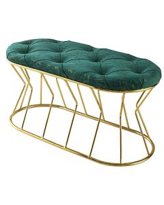 Bench, Vase, metal frame, seat with sponge and polyester fabric, gold/green, 90x45xH46 cm