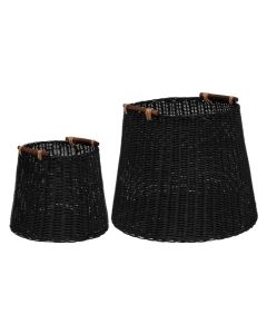 Shportë magazinimi, Ori, 2 copë, ratani, e zezë, Ø31xH28 cm; Ø45xH38 cm