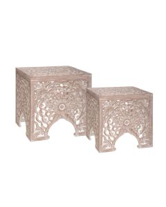 Tavolinë anësore, Terre, set 2 copë, mdf, natyrale, 40x40xH41 cm; 45x45xH46.5 cm