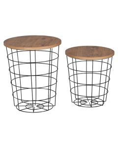 Tavolinë anësore, Weblony, set 2 copë, metalike, e zezë, Ø40xH43 cm; Ø45xH54 cm