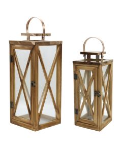 Decorative lantern set, 2 pieces, metal/glass, brown, S-13xH32 cm, 18xH44 cm