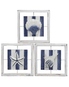 Decorative object, wooden, white/blue, 31.5x3.2xH31.5 cm