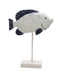 Objekt dekorues, Peshk, druri, e bardhë/blu, 22x5.8xH28 cm